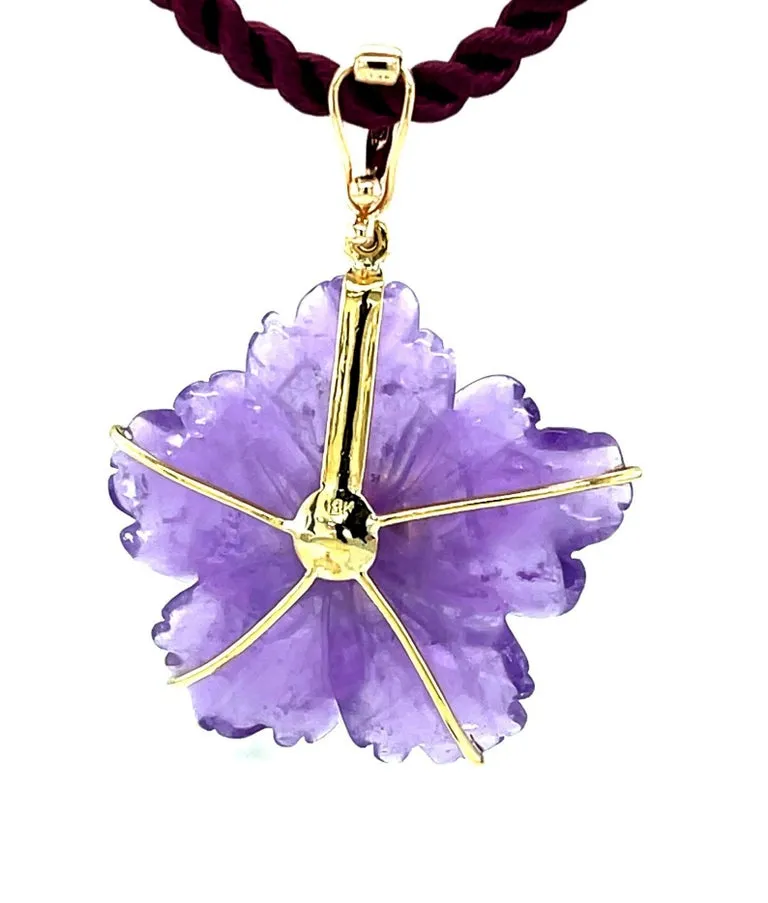 Hand Carved Amethyst Flower and Mulberry Garnet Pendant