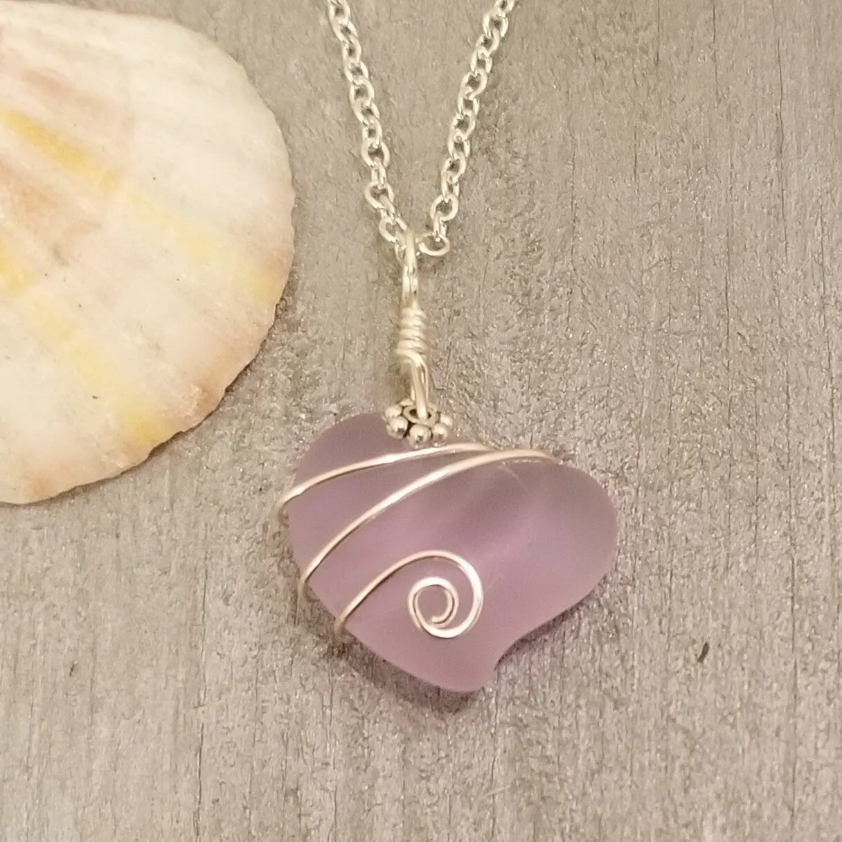 Handmade in Hawaii, "Magical Color Changing" Wire Wrapped purple Heart sea glass necklace, Mother's Day Gift, Hawaii Gift Wrapped.