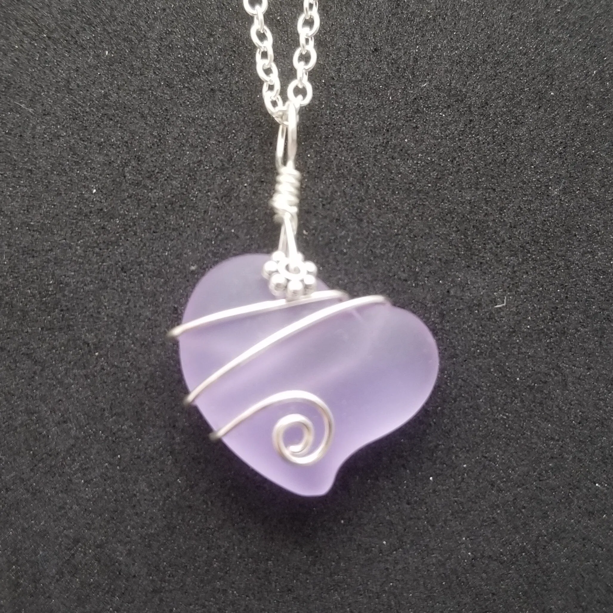 Handmade in Hawaii, "Magical Color Changing" Wire Wrapped purple Heart sea glass necklace, Mother's Day Gift, Hawaii Gift Wrapped.