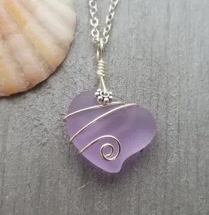 Handmade in Hawaii, "Magical Color Changing" Wire Wrapped purple Heart sea glass necklace, Mother's Day Gift, Hawaii Gift Wrapped.