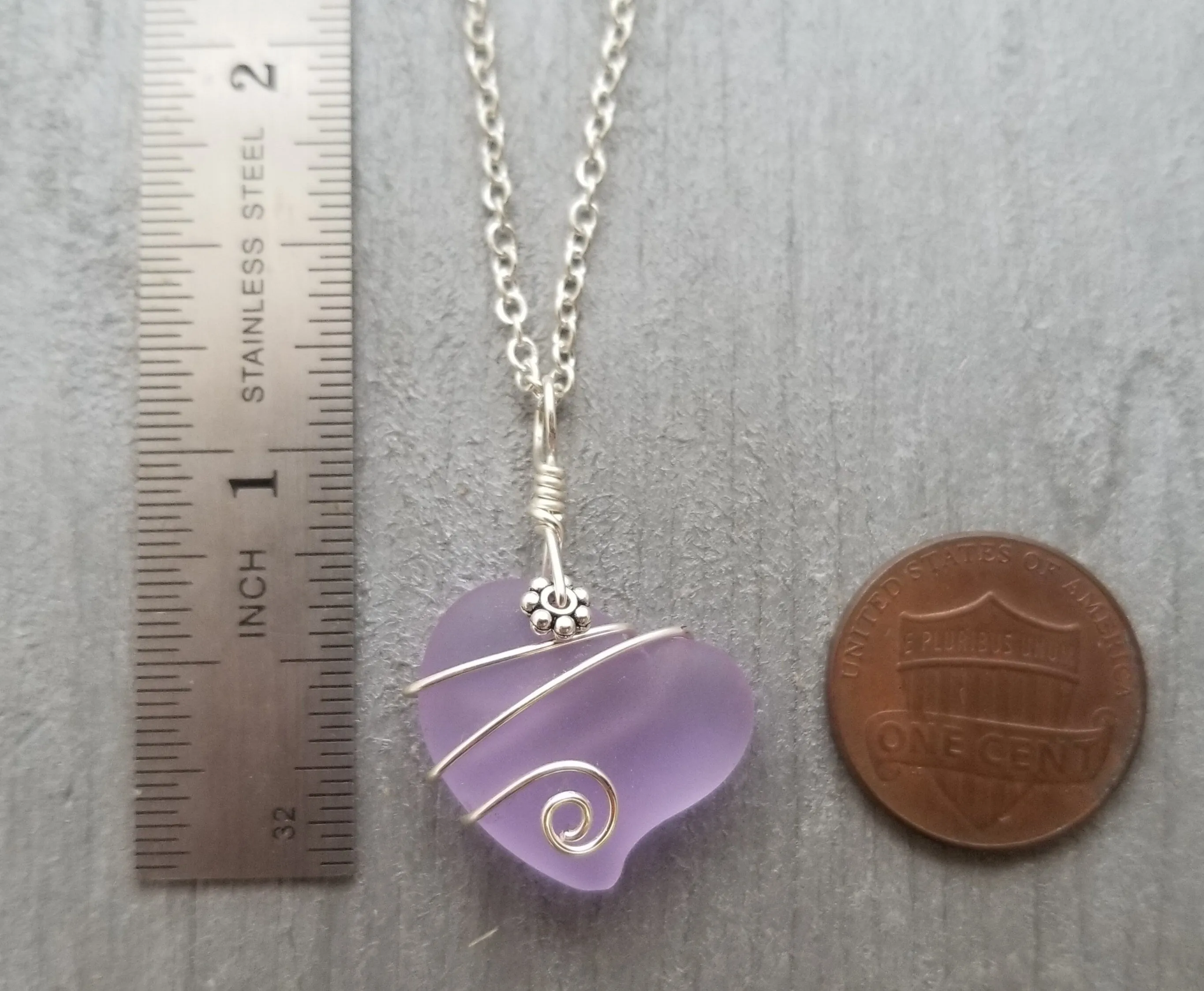 Handmade in Hawaii, "Magical Color Changing" Wire Wrapped purple Heart sea glass necklace, Mother's Day Gift, Hawaii Gift Wrapped.