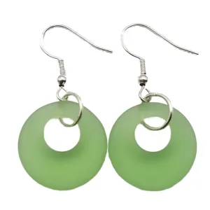 Hawaiian Jewelry Sea Glass Earrings, Circle Minimalist Jewelry Peridot Green Earrings, Beach Sea Glass Birthday Gift (August Birthstone)