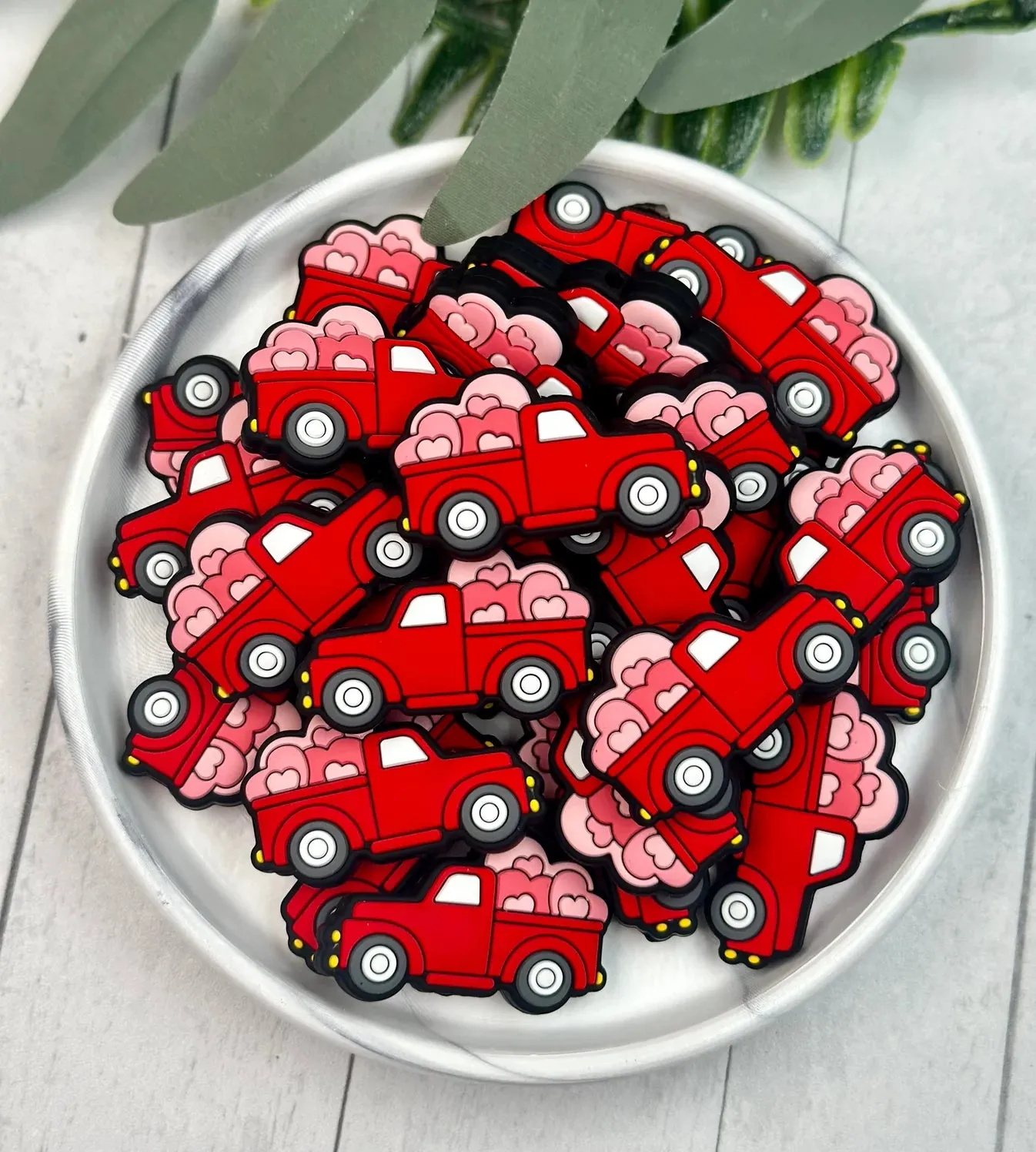 Heart Red Truck Silicone Focal Beads Wholesale, Valentine’s day focal beads