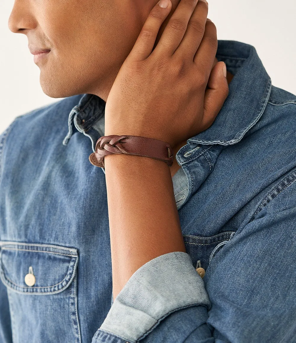 Heritage Braided Brown Leather Strap Bracelet