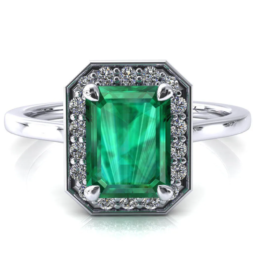 Holly Emerald Emerald 4 Prong Pinpoint Floating Halo Scalloped Cathedral Ring