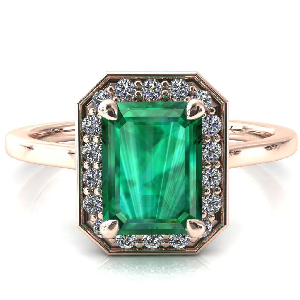 Holly Emerald Emerald 4 Prong Pinpoint Floating Halo Scalloped Cathedral Ring