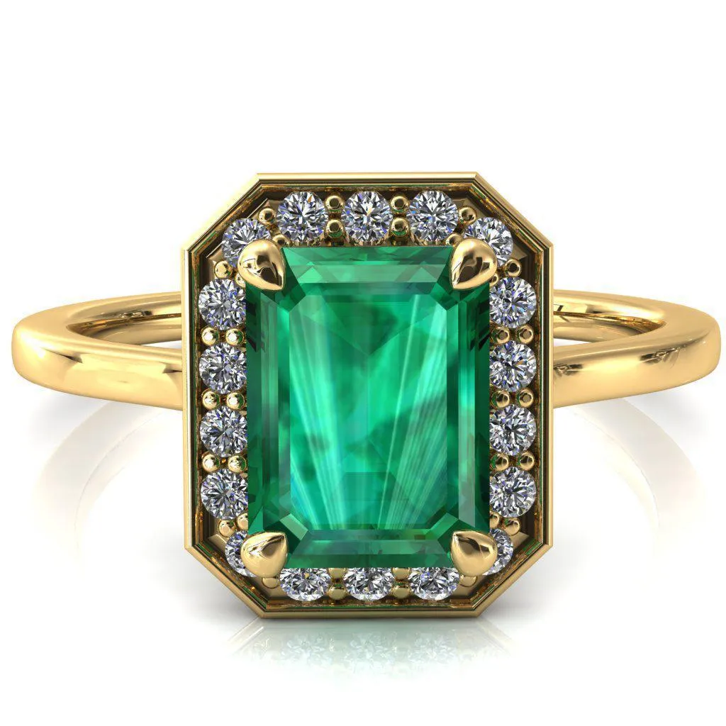Holly Emerald Emerald 4 Prong Pinpoint Floating Halo Scalloped Cathedral Ring