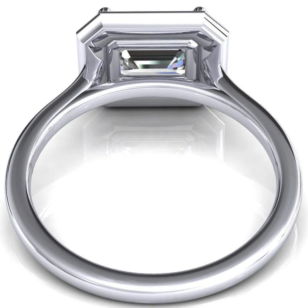 Holly Emerald Moissanite East-West 4 Prong Pinpoint Floating Halo Scalloped Cathedral Ring