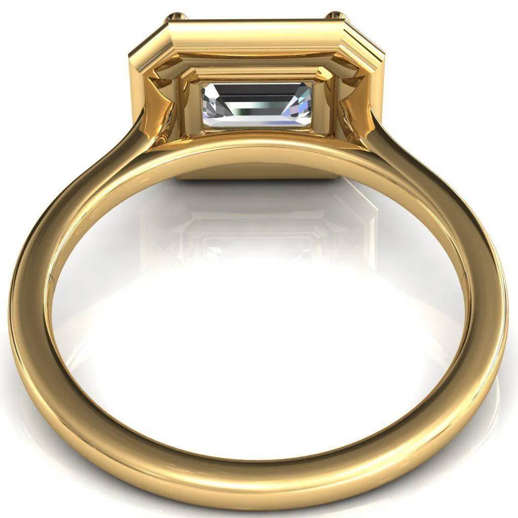 Holly Emerald Moissanite East-West 4 Prong Pinpoint Floating Halo Scalloped Cathedral Ring