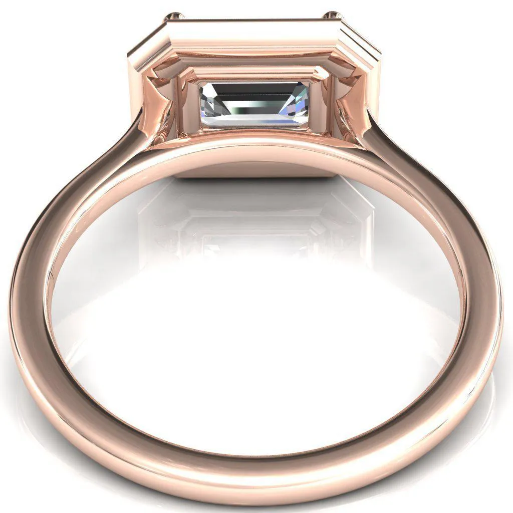 Holly Emerald Moissanite East-West 4 Prong Pinpoint Floating Halo Scalloped Cathedral Ring