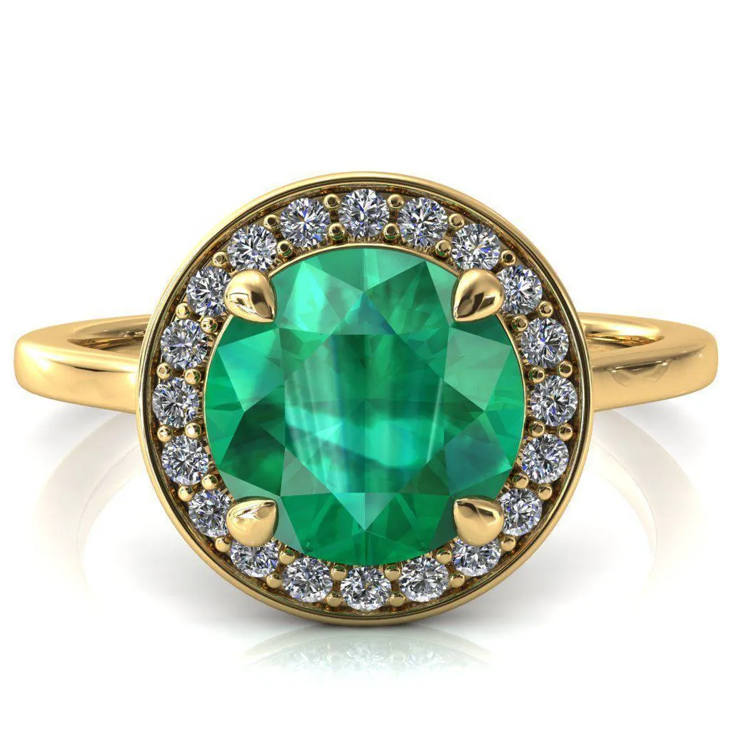 Holly Round Emerald 4 Prong Pinpoint Floating Halo Scalloped Cathedral Ring