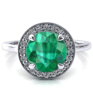 Holly Round Emerald 4 Prong Pinpoint Floating Halo Scalloped Cathedral Ring