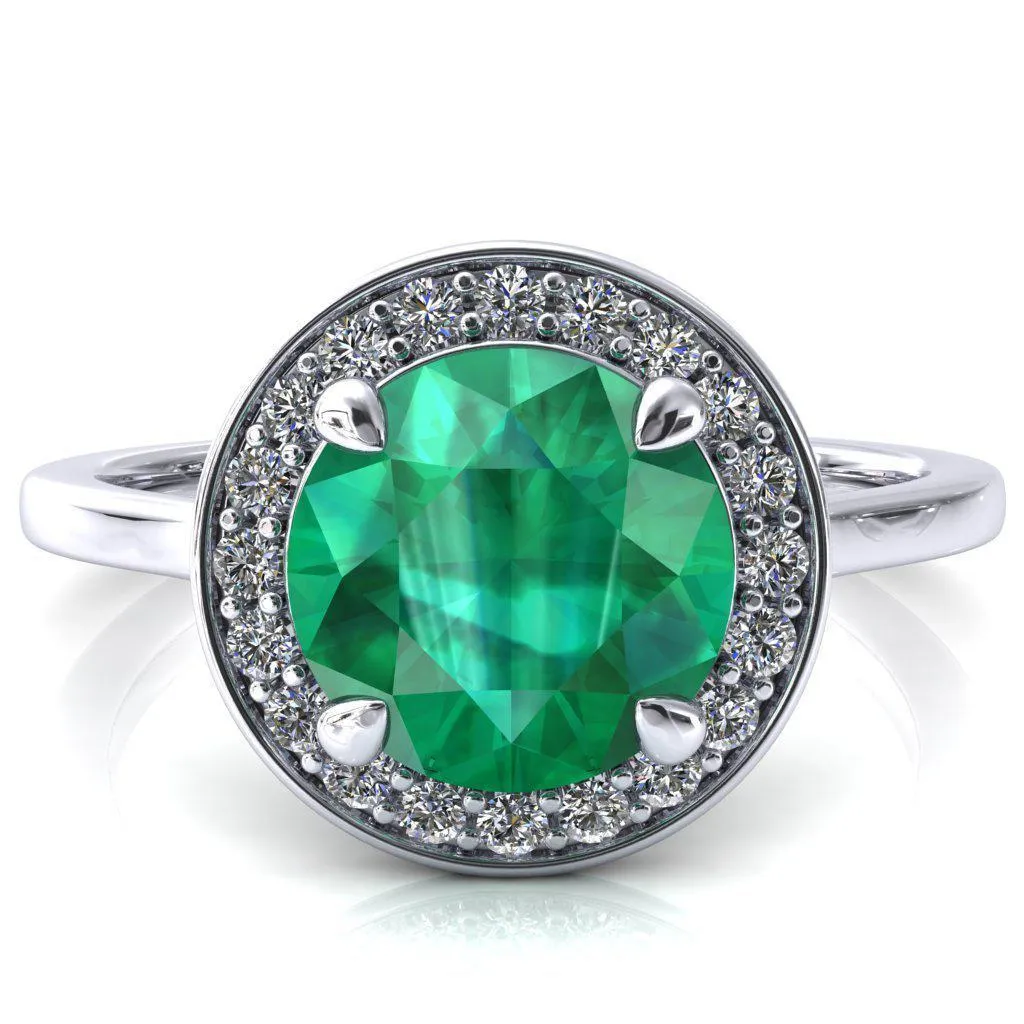 Holly Round Emerald 4 Prong Pinpoint Floating Halo Scalloped Cathedral Ring