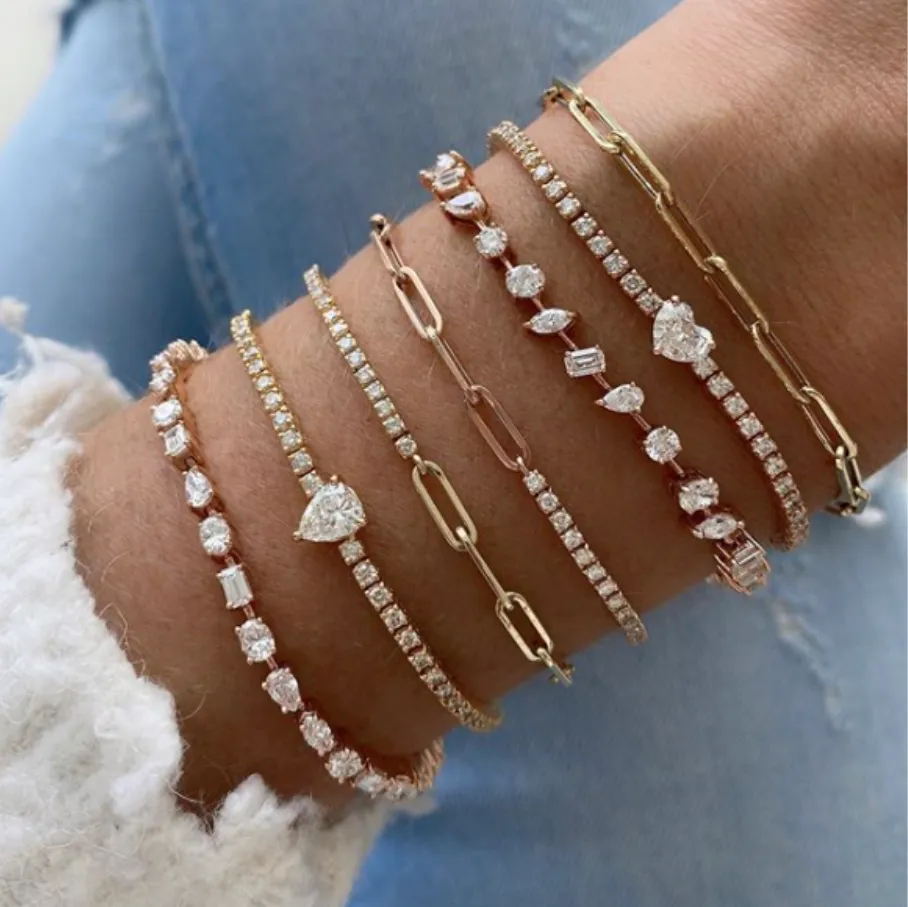 Horizontal Multi Shape Diamond Tennis Bracelet