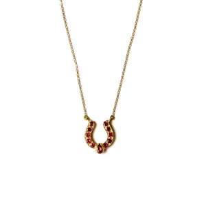 Horseshoe Necklace with Pink Tourmaline and Cabochon Accent