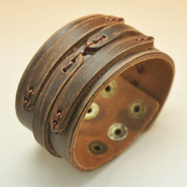 Hotselling Rock Genuine Leather Bracelets Punk Woman Men Brown Bracelet