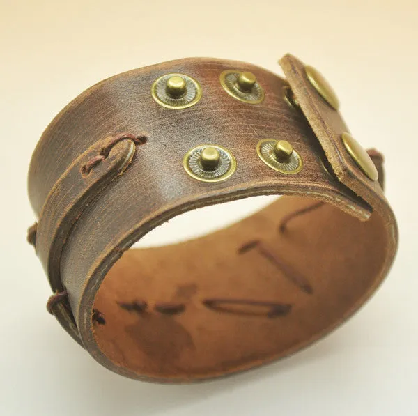 Hotselling Rock Genuine Leather Bracelets Punk Woman Men Brown Bracelet