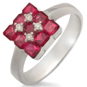 Invisible Set Grid Style Ruby & Diamond Ring, 18k White Gold
