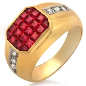 Invisible Set Ruby & Diamond Ring, 18k Yellow Gold