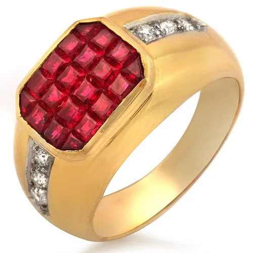 Invisible Set Ruby & Diamond Ring, 18k Yellow Gold