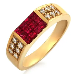 Invisible Set Ruby And Diamond Ring, 18k Yellow Gold