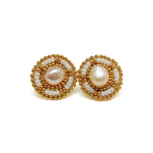 Ivory Classic Freshwater Pearl Stud Earrings - Yellow
