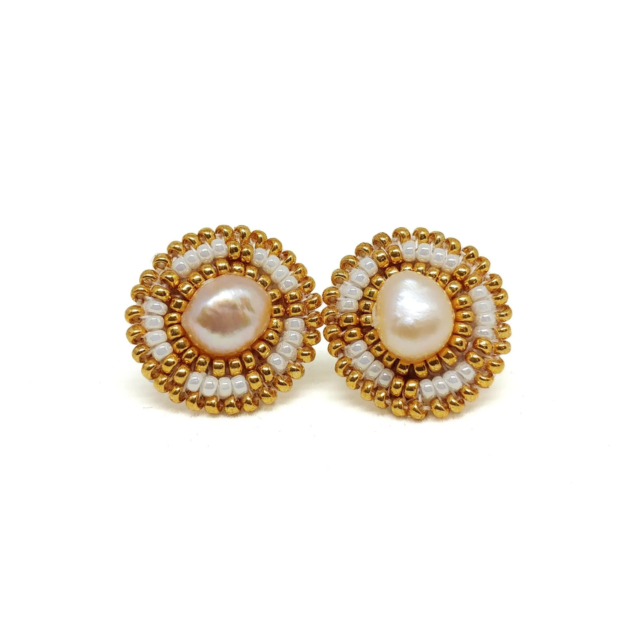 Ivory Classic Freshwater Pearl Stud Earrings - Yellow