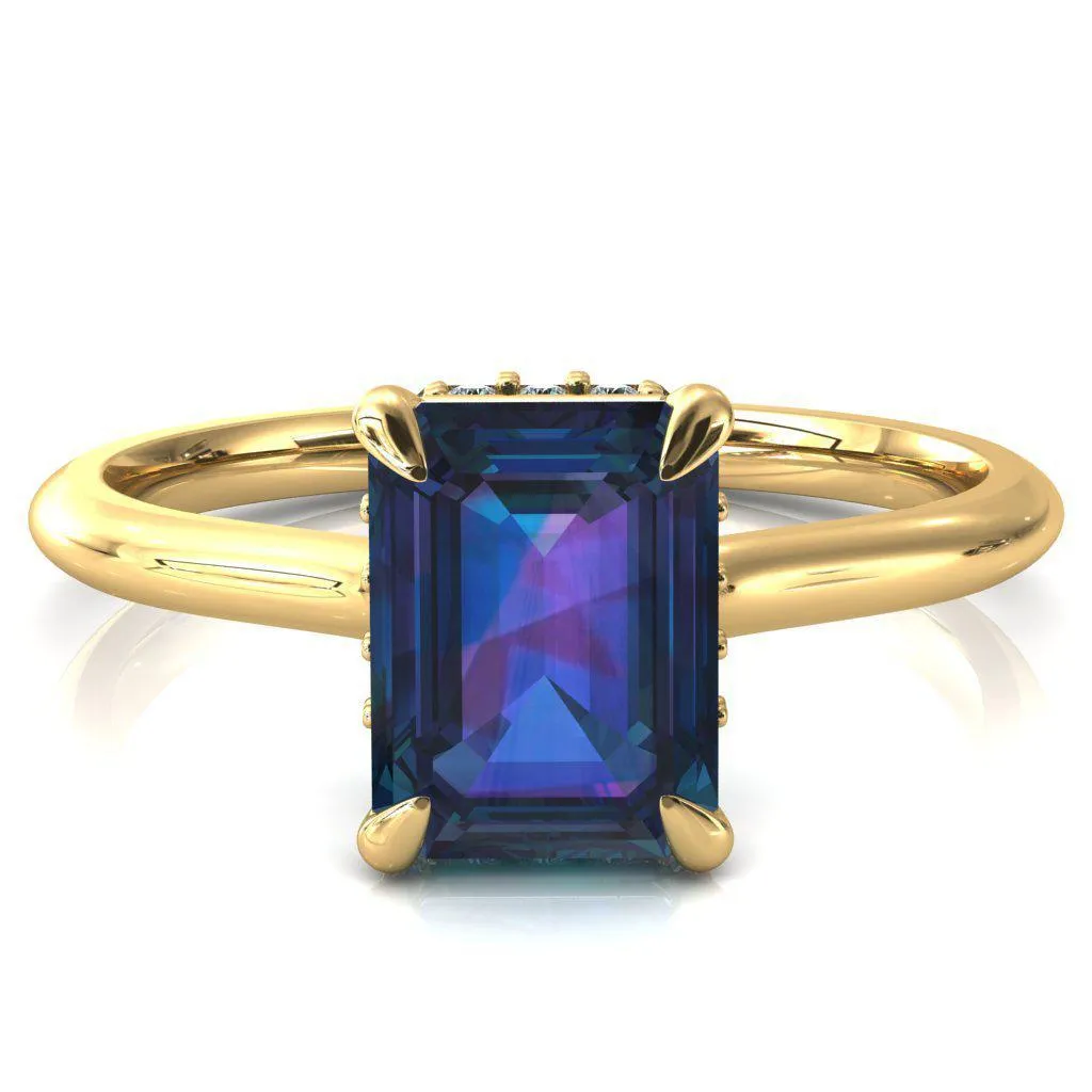 Janey Emerald Alexandrite 4 Prongs Claw Floating Halo Inverted Cathedral Ring