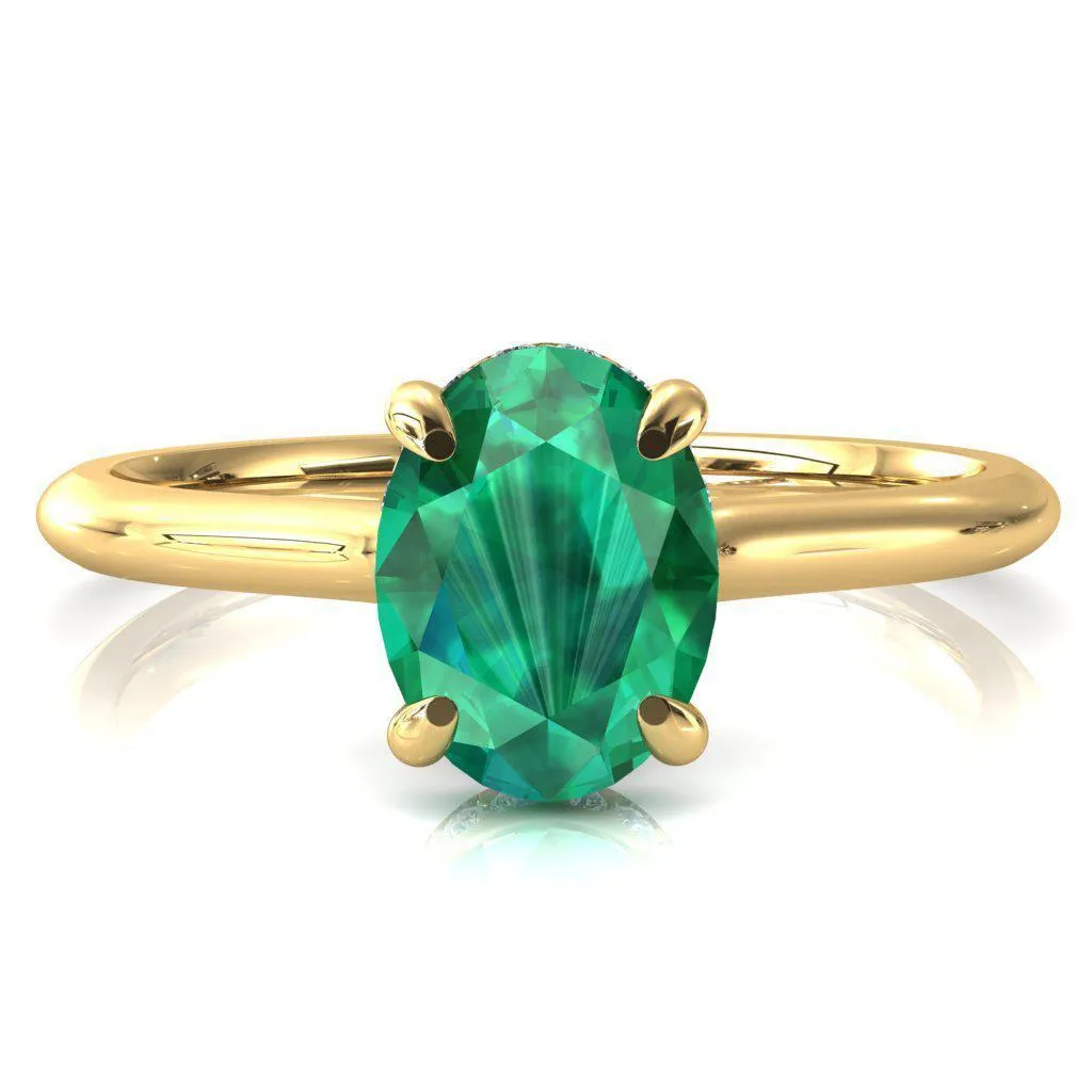 Janey Oval Emerald 4 Prongs Claw Floating Halo Inverted Cathedral Ring