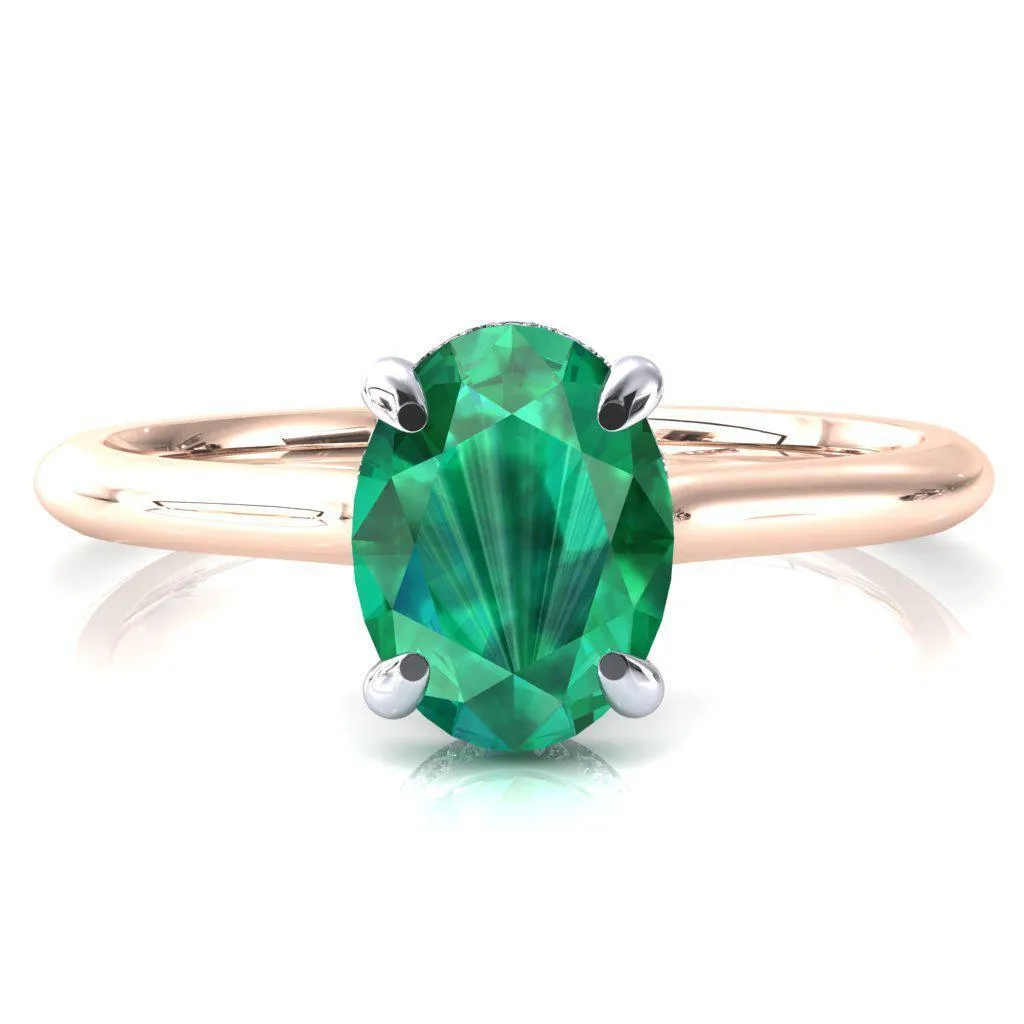Janey Oval Emerald 4 Prongs Claw Floating Halo Inverted Cathedral Ring