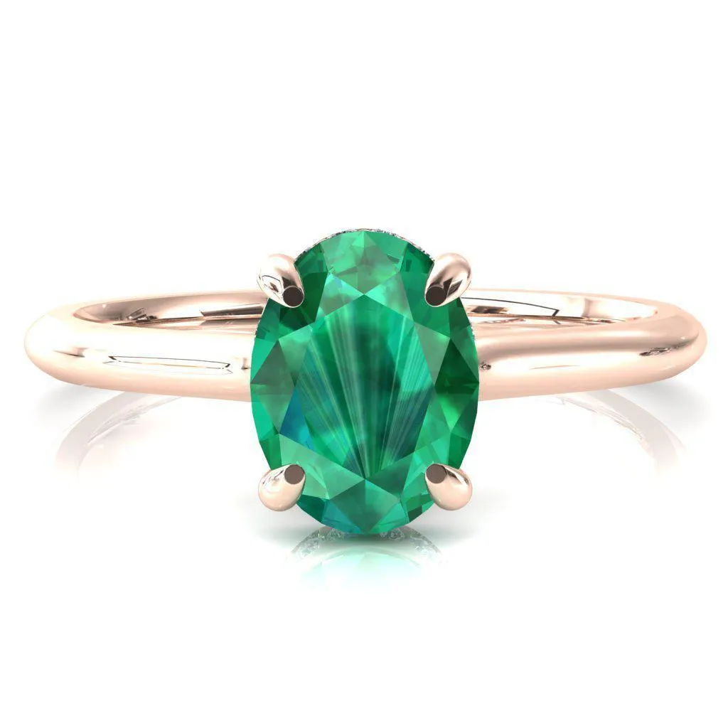 Janey Oval Emerald 4 Prongs Claw Floating Halo Inverted Cathedral Ring
