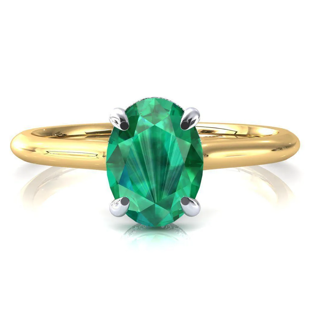 Janey Oval Emerald 4 Prongs Claw Floating Halo Inverted Cathedral Ring