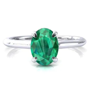 Janey Oval Emerald 4 Prongs Claw Floating Halo Inverted Cathedral Ring