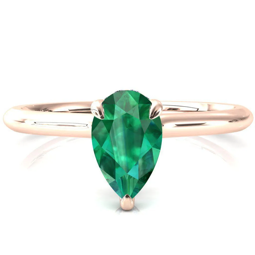 Janey Pear Emerald 3 Prongs Claw Floating Halo Inverted Cathedral Ring