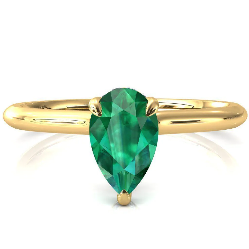 Janey Pear Emerald 3 Prongs Claw Floating Halo Inverted Cathedral Ring