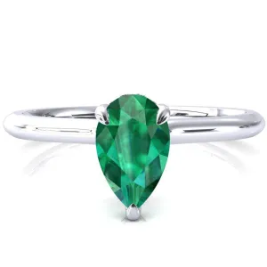 Janey Pear Emerald 3 Prongs Claw Floating Halo Inverted Cathedral Ring
