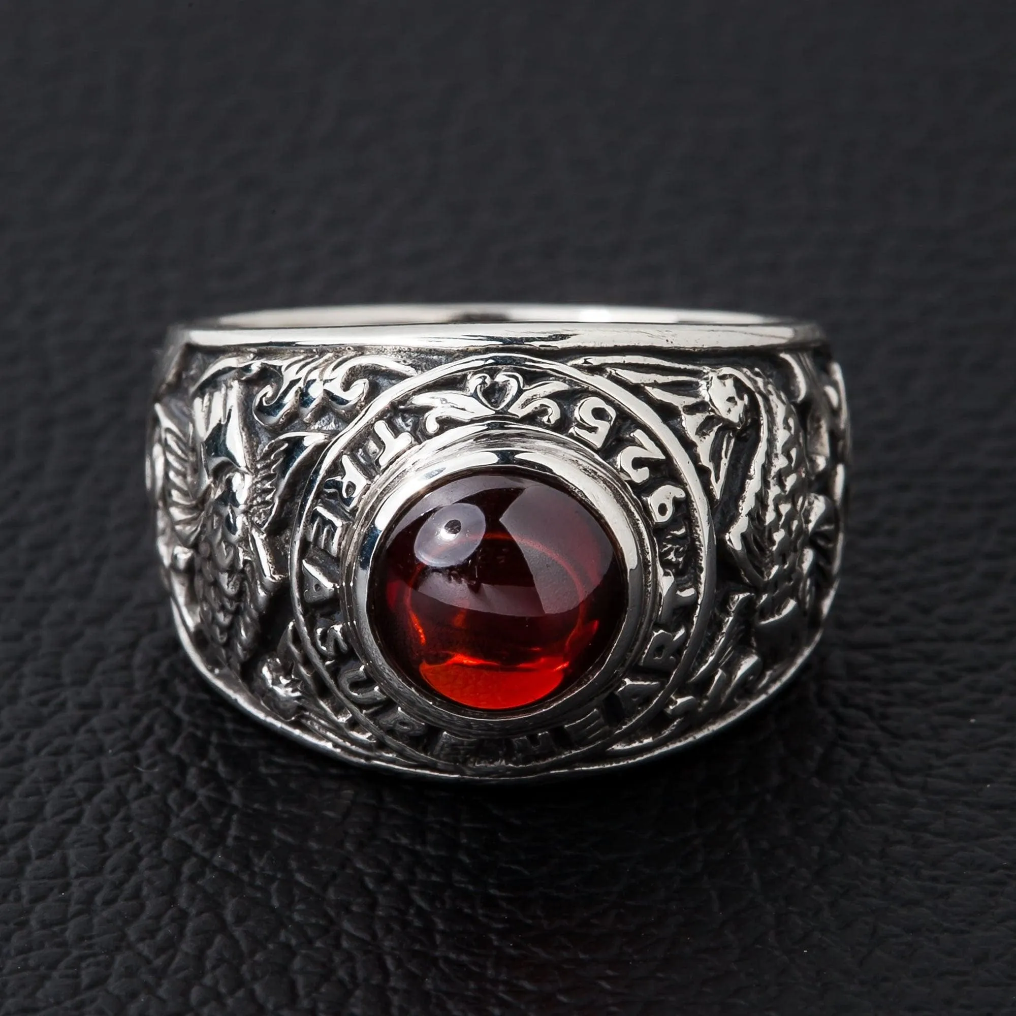 Japanese Koi Ruby Red Stone 925 Sterling Silver Ring