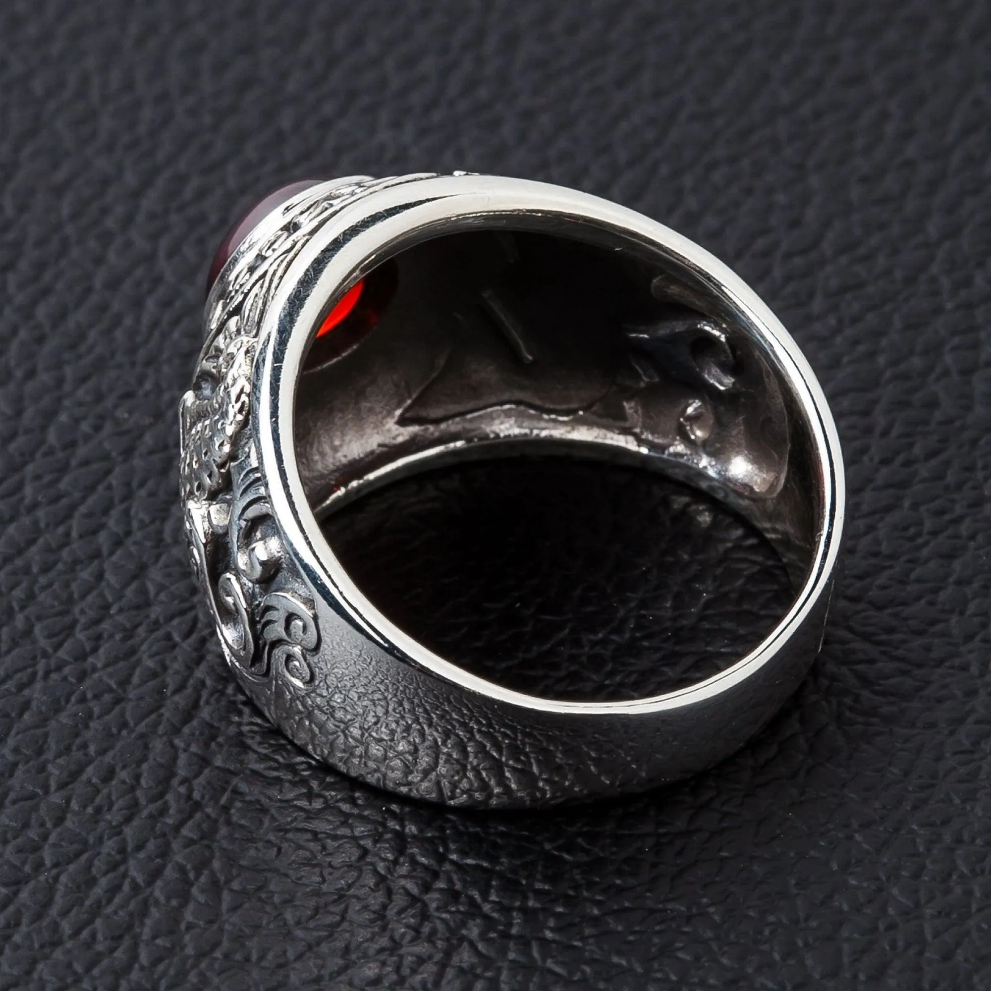 Japanese Koi Ruby Red Stone 925 Sterling Silver Ring