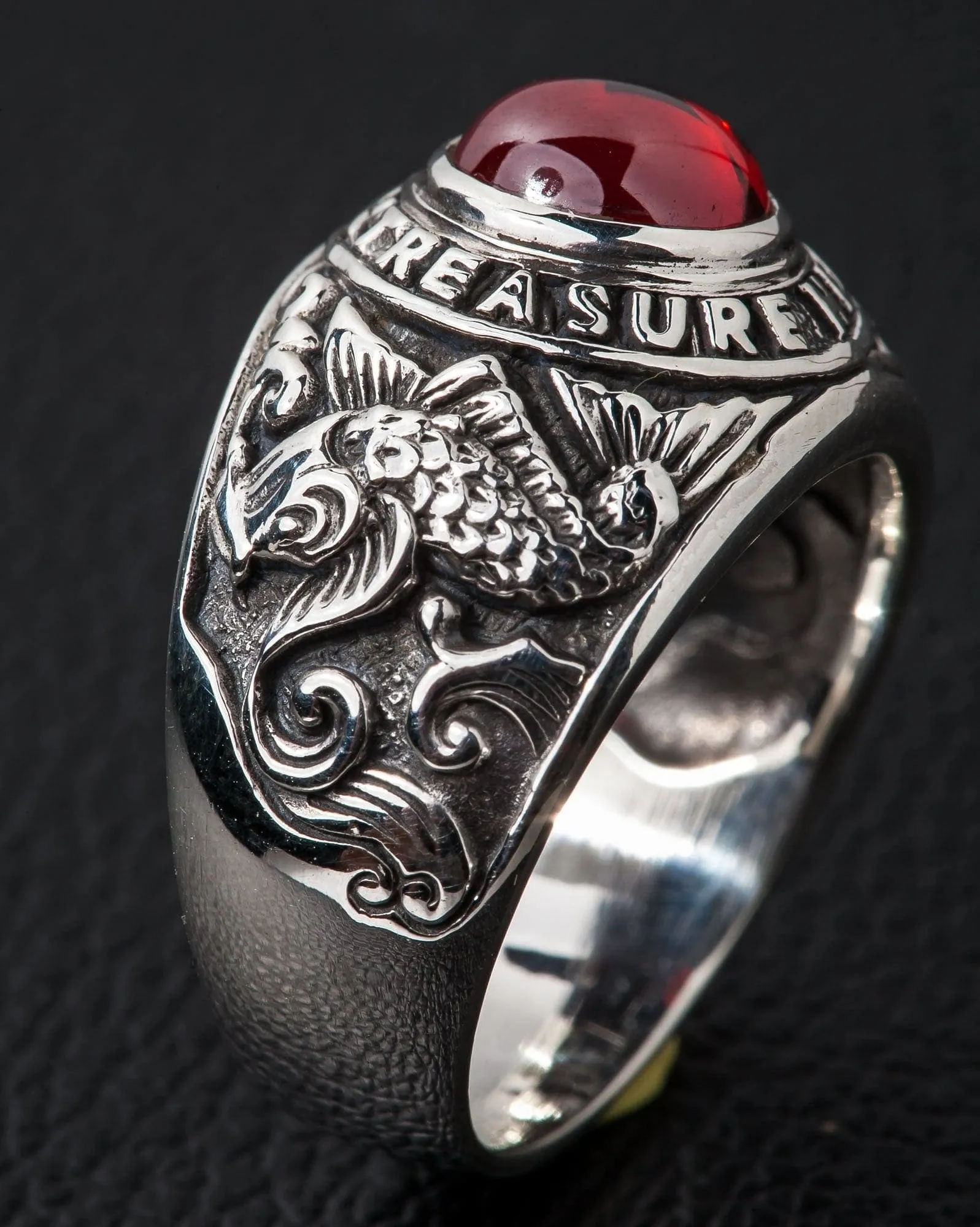 Japanese Koi Ruby Red Stone 925 Sterling Silver Ring