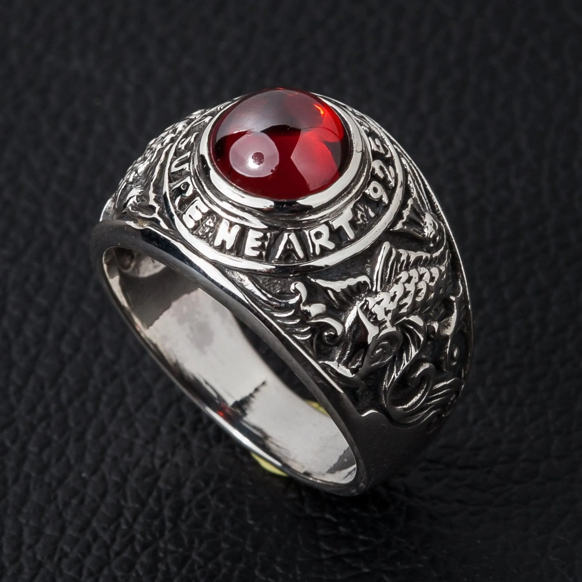 Japanese Koi Ruby Red Stone 925 Sterling Silver Ring