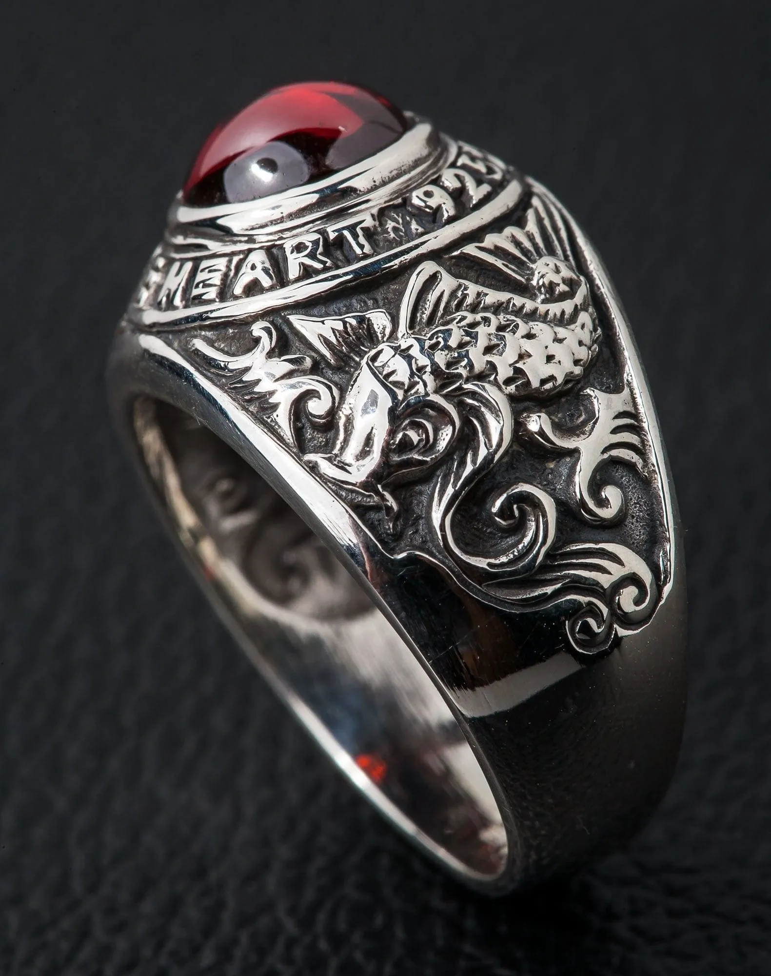 Japanese Koi Ruby Red Stone 925 Sterling Silver Ring