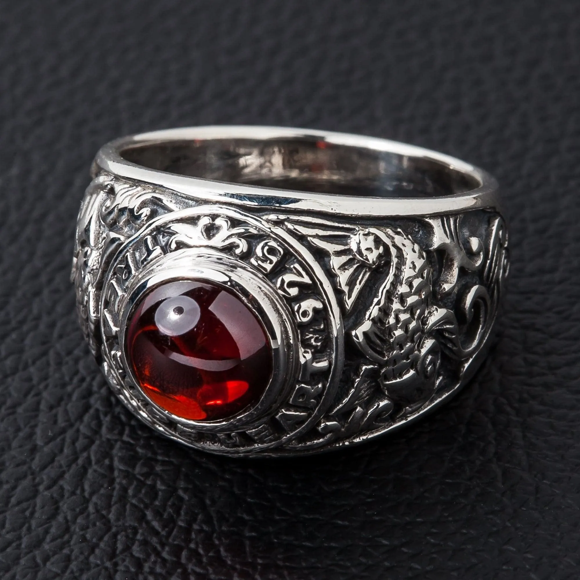 Japanese Koi Ruby Red Stone 925 Sterling Silver Ring