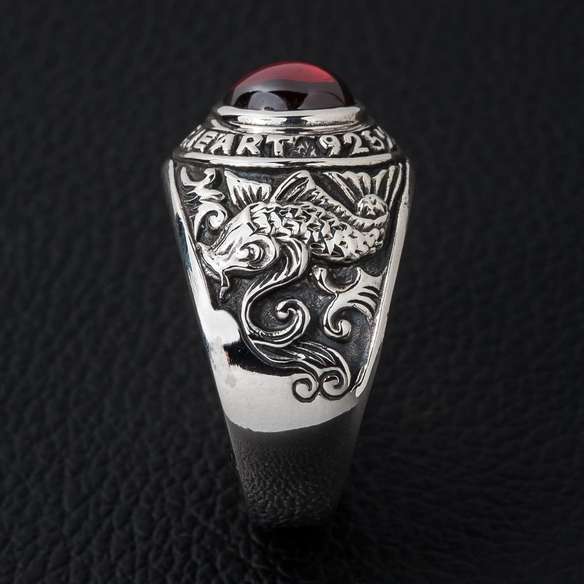 Japanese Koi Ruby Red Stone 925 Sterling Silver Ring
