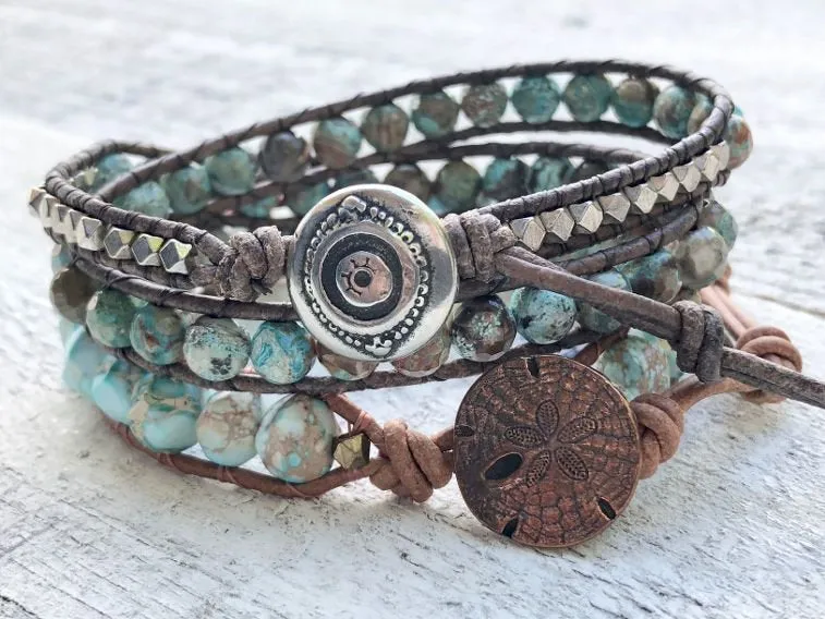 Jasper Bracelet - Jasper Wrap - Jasper Jewelry - Jasper and Silver - Double Wrap - Jasper Leather Wrap - Women's Jewelry - Men's Jewelry
