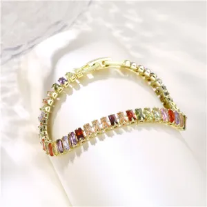 Jewel-Tone Crystal & 18K Gold-Plated Tennis Bracelet
