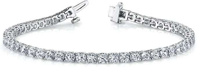 JewelMore Certified Classic Diamond Tennis Bracelet 14K White Gold Luxury Premium Collection (D-E Color VS1-VS2 Clarity)