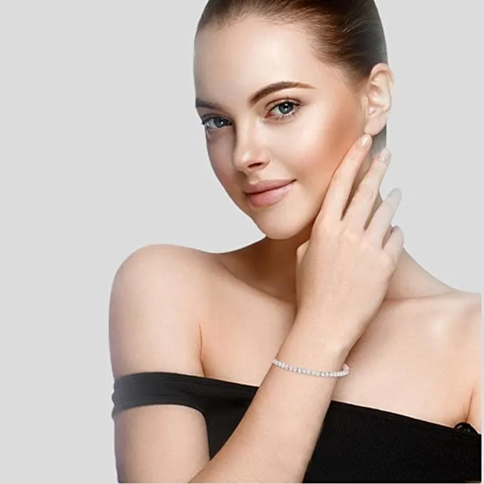 JewelMore Certified Classic Diamond Tennis Bracelet 14K White Gold Luxury Premium Collection (D-E Color VS1-VS2 Clarity)