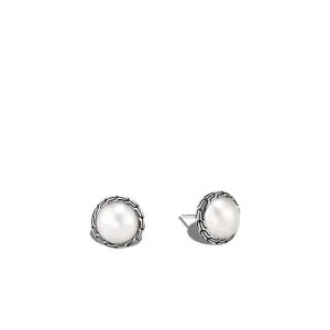 John Hardy Classic Chain 11.5MM Sterling Silver Freshwater Mabe Pearl Stud Earrings