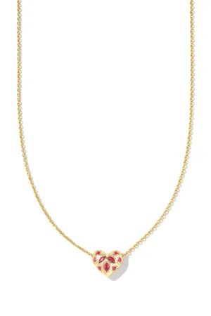Kendra Scott Holland Gold Heart Short Pendant Necklace in Pink Crystal | 9608875684