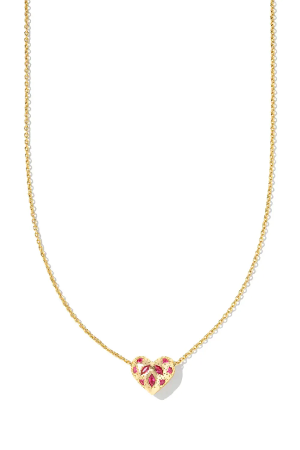 Kendra Scott Holland Gold Heart Short Pendant Necklace in Pink Crystal | 9608875684